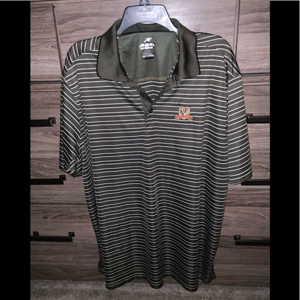 Ahead Extreme striped golf shirt with Ballamore golf logo